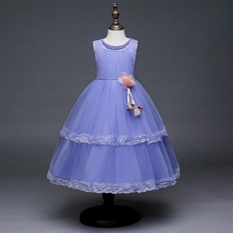 

New Arrival Kids Flower Girl Dresses Flower Appliqued Pearl Beading Sleeveless Ball Gown Chiffon Flower Girl Dress