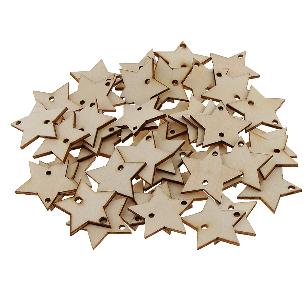 50 шт. деревянные бирки-деревянные звездочки 2 отверстия для досок на день