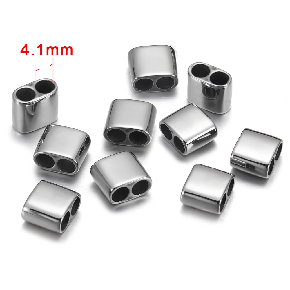 Hole 4mm 10 шт. бусины с двойным отверстием подходят 5 мм 4 мм круглый кожаный шнур разделитель браслета DIY Изготовление ювелирных изделий 316L нержавеющая сталь металлические аксессуары - Цвет: Hole 4mm
