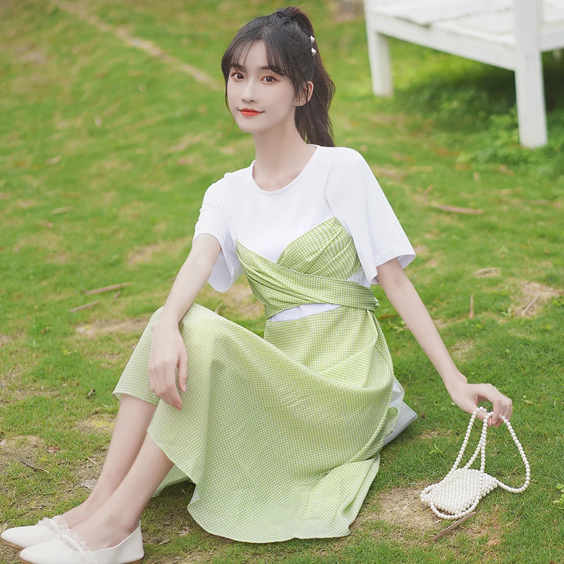 Шикарное клетчатое платье цвета хаки новинка 2020 Студенческая прошивка обшивка