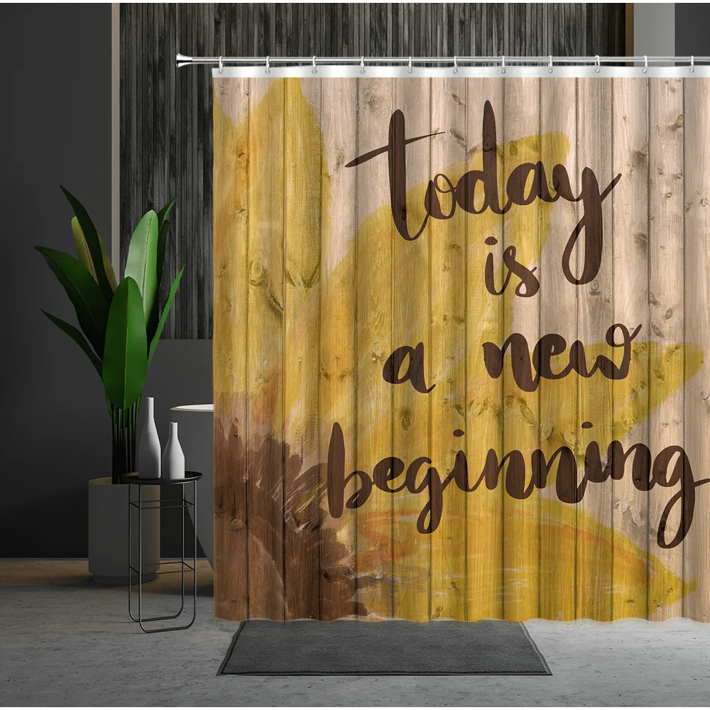 

Sunflower Old Wood Grain Shower Curtains Retro European Style Bathroom Decor Bath Polyester Cloth Curtain Multiple Size