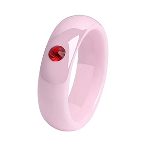 Pink Red Один камень, инкрустация, натуральный циркон, белая керамика, женские кольца, ширина 6 мм, гладкие, свадебные, богемные, роскошные, вечерние, изящные, простые ювелирные изделия - Цвет основного камня: Pink Red