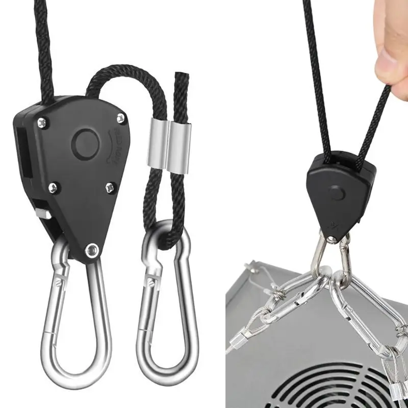 

J2HA 2pcs 1/8" Pulley Rope Ratchet 150lb Heavy Locking Hanger Lifting Lanyard for Tent Room Fan Grow Plant Camping Hiking