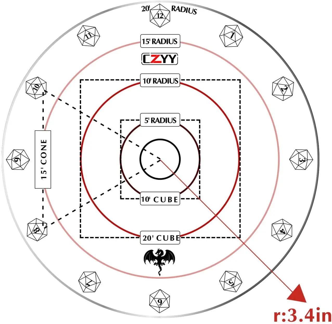 Area Spell Effect Template for Dungeons and Dragons - CZYY RPG Gaming Accessories Ideal for Tabletop Role-Playing Games image 2