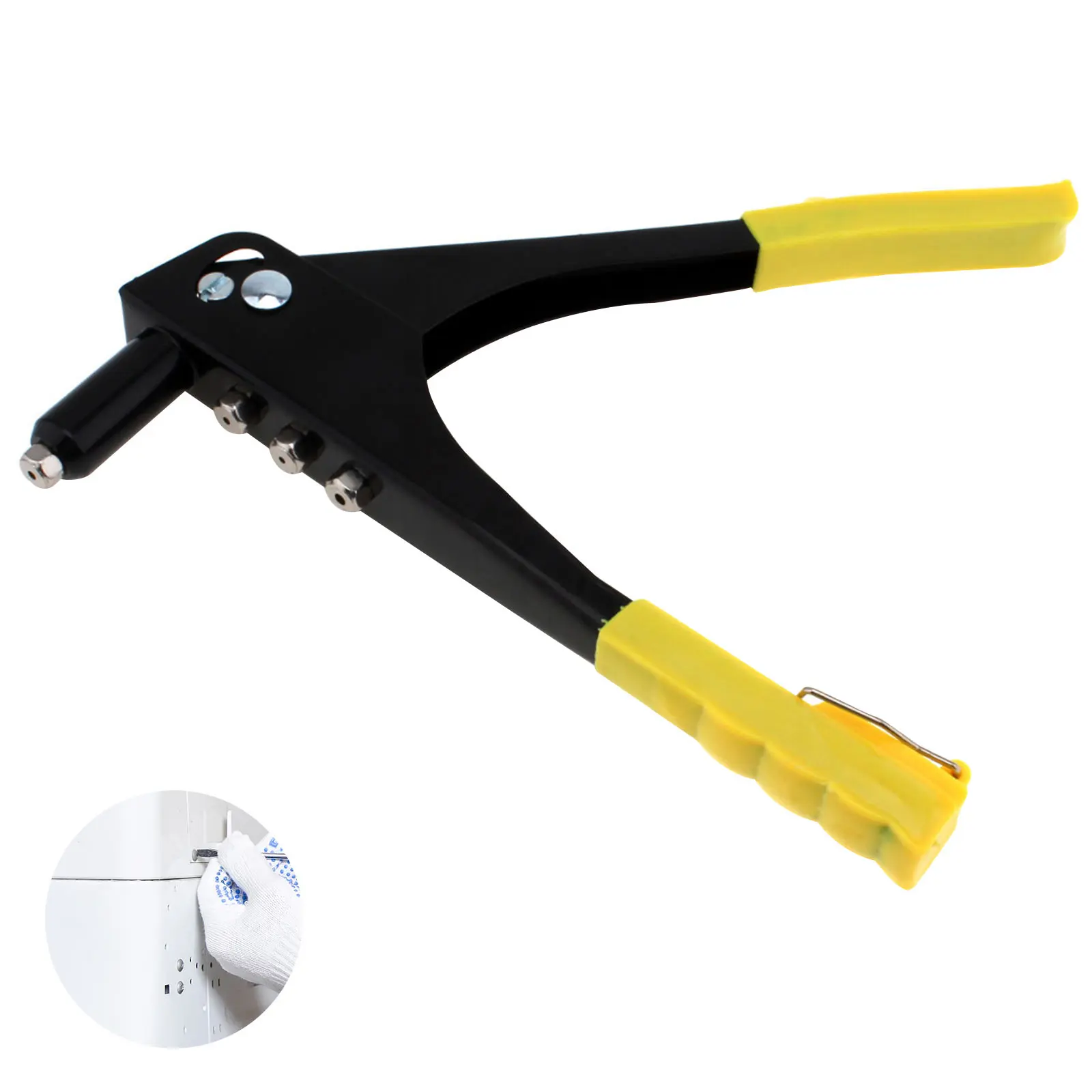 

10 Inch Single Rivet Gun with Spring Hand Riveter 4 Replaceable Rivet Heads Hand Rivet Gun Tool for Metal Woodworking