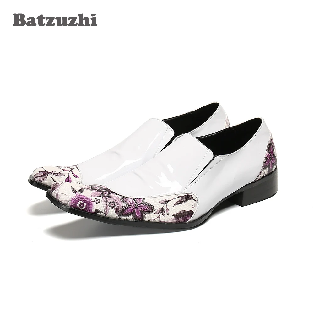 

Batzuzhi Western Men's Shoes Formal Leather Dress Shoes Flowers White Leather Dress Shoes Chaussures Hommes for Wedding Party!