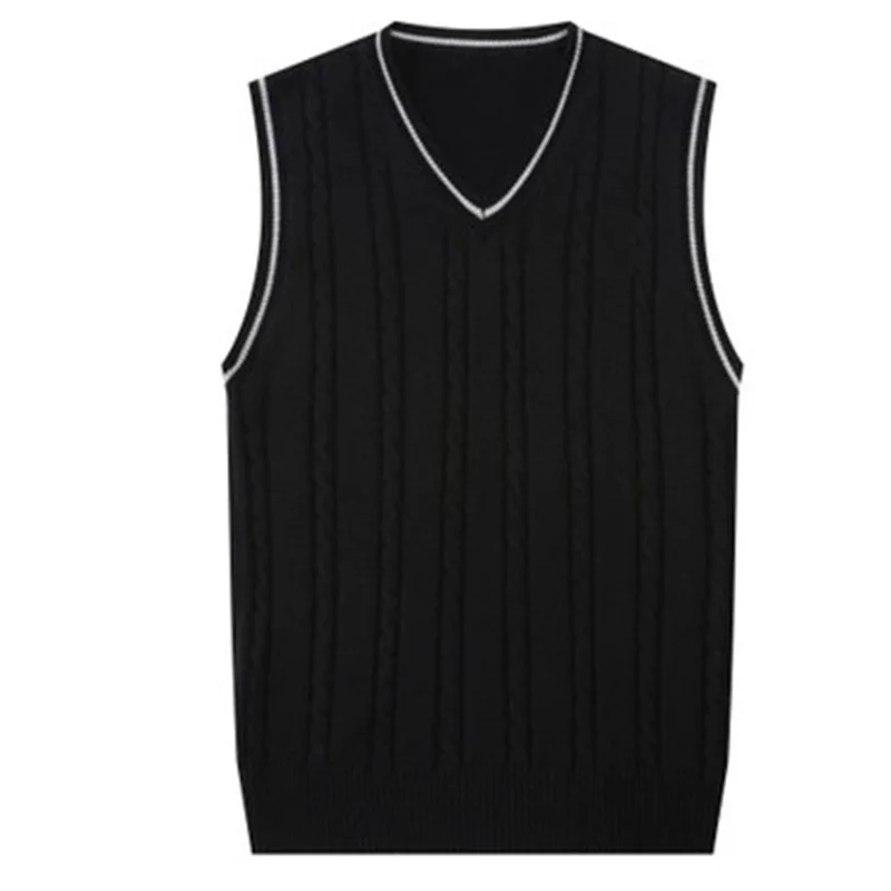 

Men Knitted Vest Sleeveless Sweater Pullover Knitwear Gilet Formal Student Preppy Casual Black White Knitted Vest 912-A756
