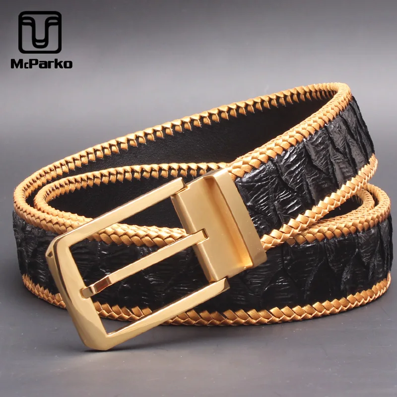 McParko Luxury PYTHON Belt Genuine Leather Men Fashion Weaving Braide Design Snakeskin Jean's Waist Belts Strap Male Gift | Аксессуары