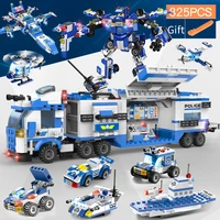 725 825 pcs updated version of city police series 8 in 1 diy building blocks car robot puzzle kids toys compatible with blocks