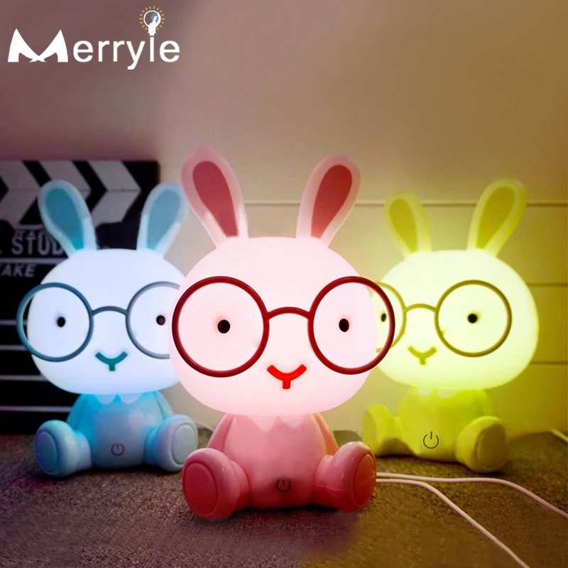 Мультяшный светодиодный ночсветильник в виде животного игрушка кролик 3 уровня