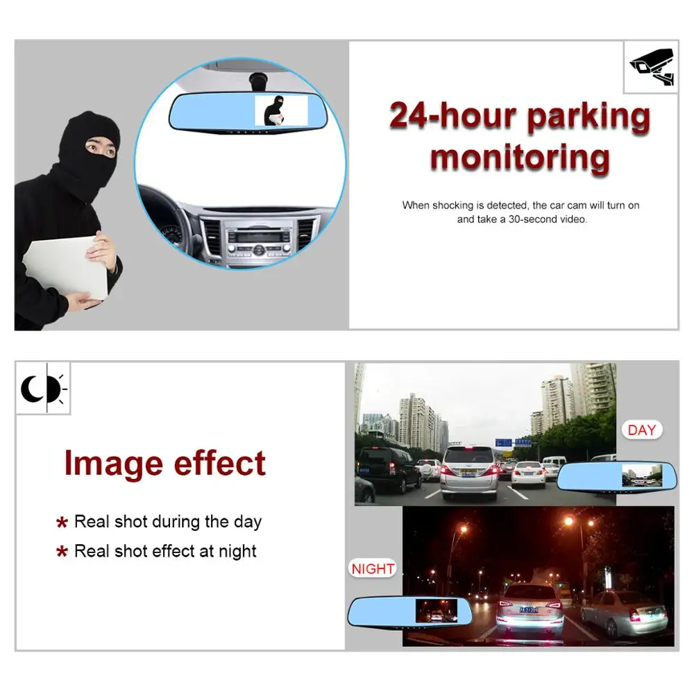 Авто 4 3 дюймов Автомобильный видеорегистратор Камера авто Full HD 1080P зеркало