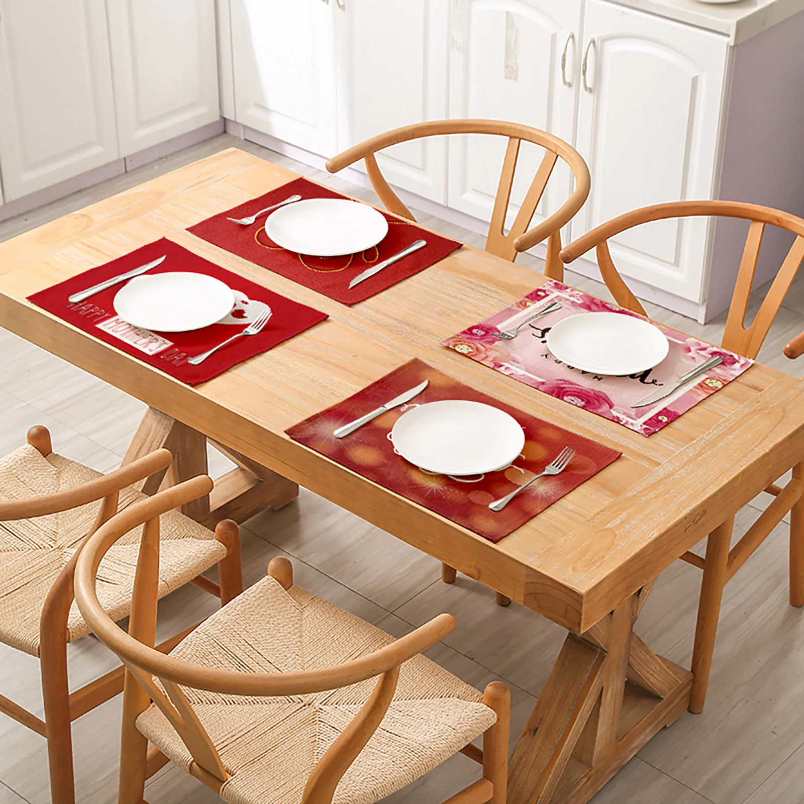 

Mother's Day Tableware Pad Placemat Table Mat Cotton And Linen Placemat Love Series Non-slip Insulation Pad Kitchen Accessories