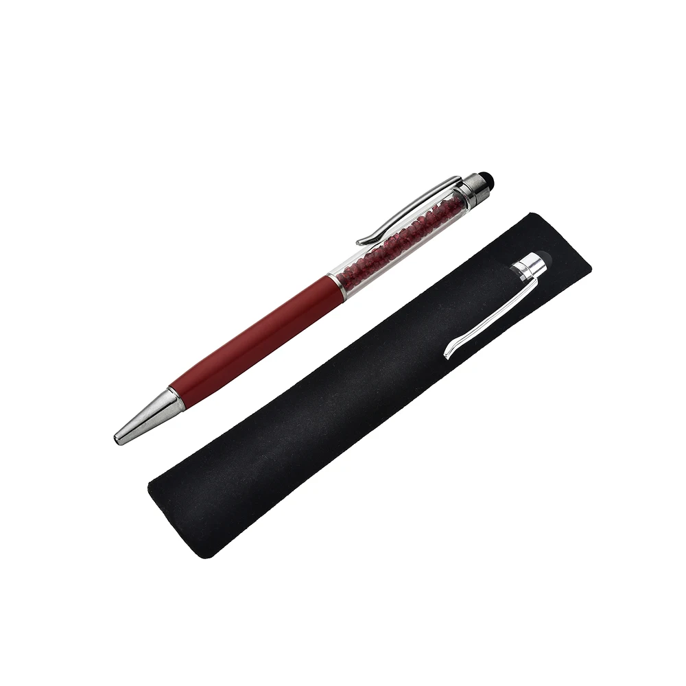 WineRed With Bag 10 шт. персонализированный гравированный Кристалл бриллиант металлические шариковые ручки стилусы для сенсорных экранов свадебный подарок для предродовой вечеринки - Color: WineRed With Bag
