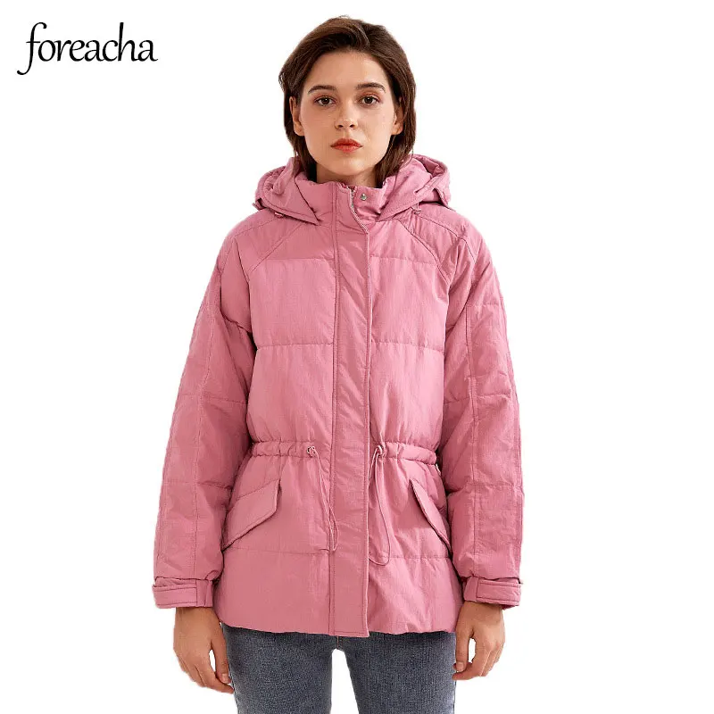

foreacha Korean Plus Size Down Jacket Female 2021 Winter White Duck Down Loose Hooded Coat Pink Stand Collar Zipper Women Parka