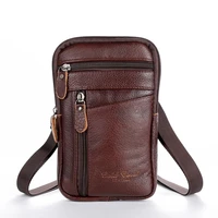 mens genuine leather fashion phone pouch belt bag shoulder crossbody waist pack vintage outdoor multi function mens mini bag