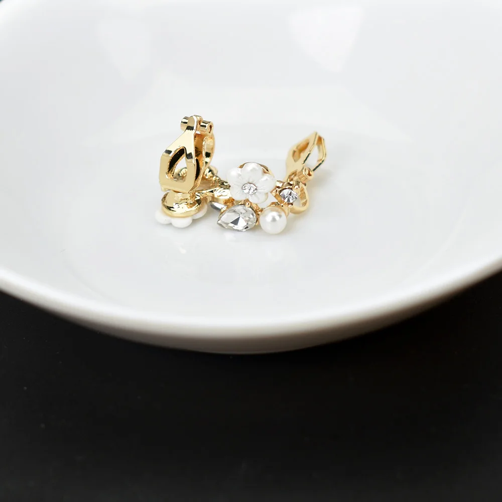 Korean Flower Clip Earrings Without Piercing Gold color Simulated Crystal Ear Cuff Earring Non Pierced Floral Jewelry pendientes | Украшения
