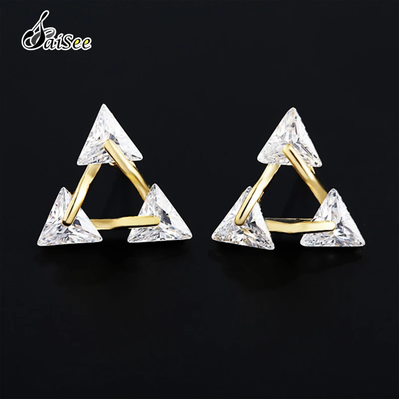 SaiSee Мода CZ Циркон серьги гвоздики для женщин розовое золото цвет треугольные