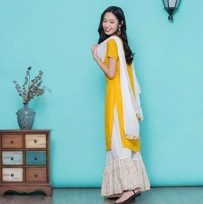 Женские модные комплекты в этническом стиле хлопковая тонкая Длинная желтая