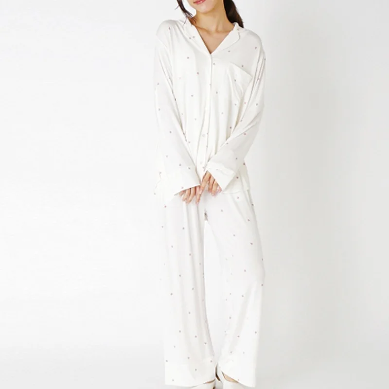 

2020 Autumn Winter Pajamas Women Modal Long-sleeved Trousers Fashion Simple Heart-shaped Print Pidama Womens Cotton Home Suit