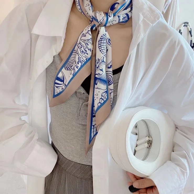 2021 универсальные новые маленькие шарфы женское атласное в виде морской звезды с