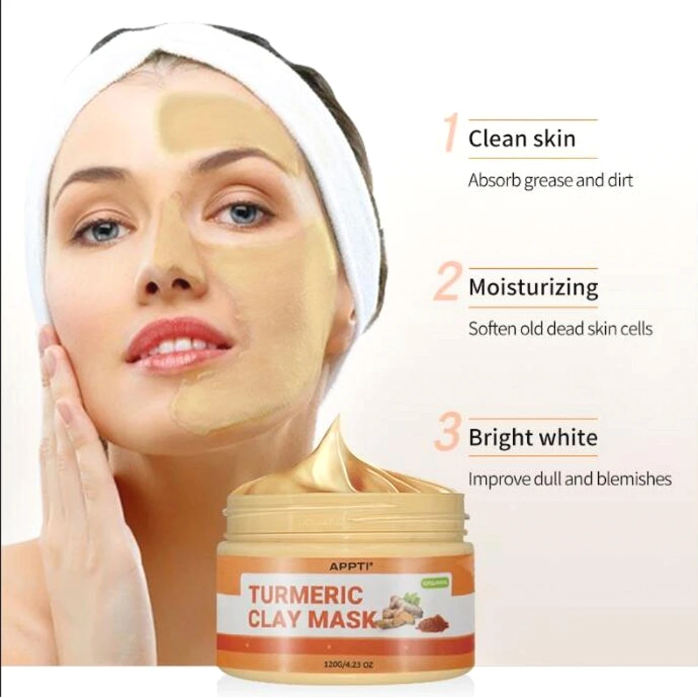 

120G Anti Acne Tumeric Mud Mask Beauty Facial Cleansing Blackheads Skin Care Brighten Tone Vitamin C Turmeric Face Clay Mask