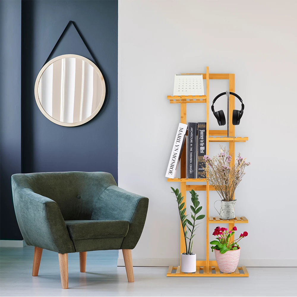 Бамбуковая полка для растений 5 ярусов подставка цветов сада гостиной стола