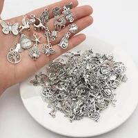 30pcs lot vintage mixed animal birds leaf charms diy bracelet pendant tibet silver charms neacklace clips jewelry making