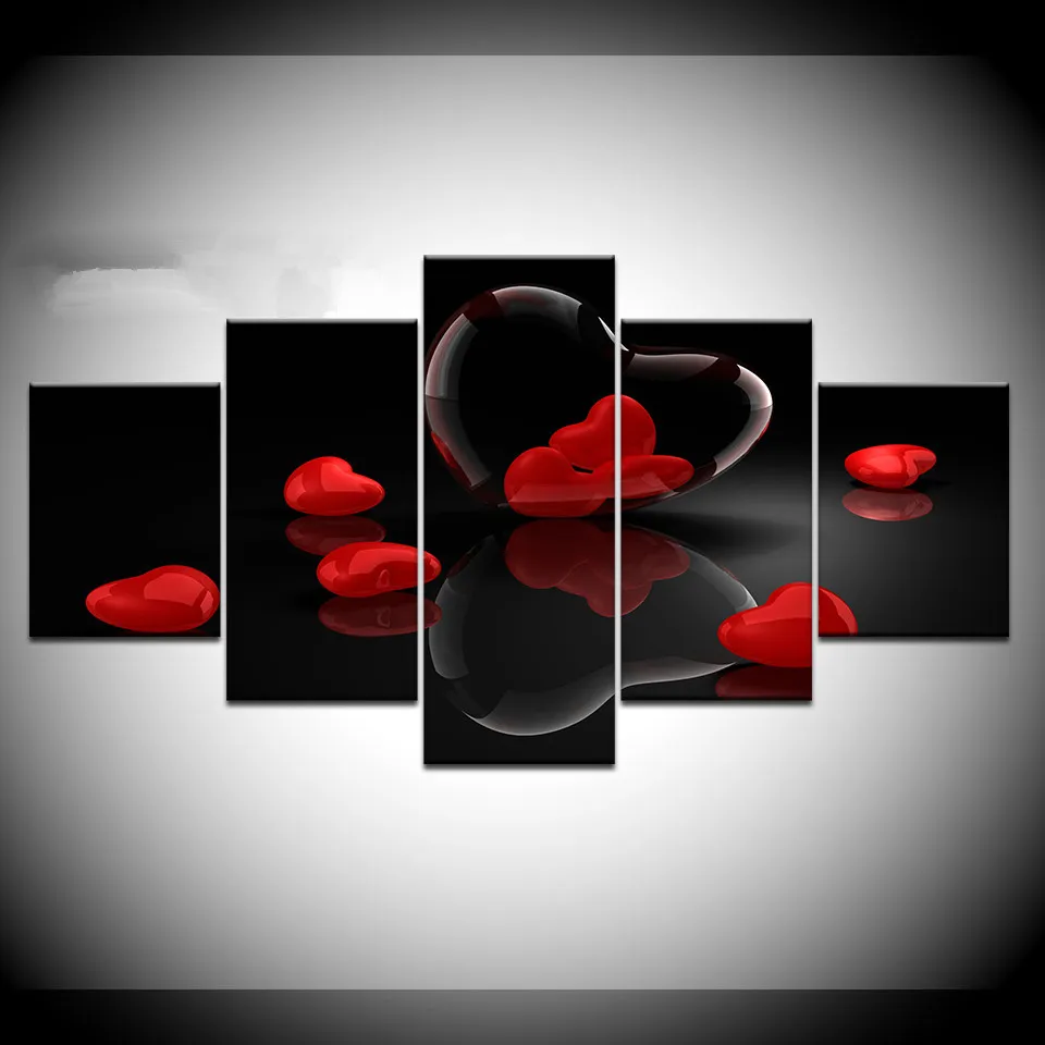Настенные картины украшения дома HD печатный плакат 5 шт. красное сердце образный