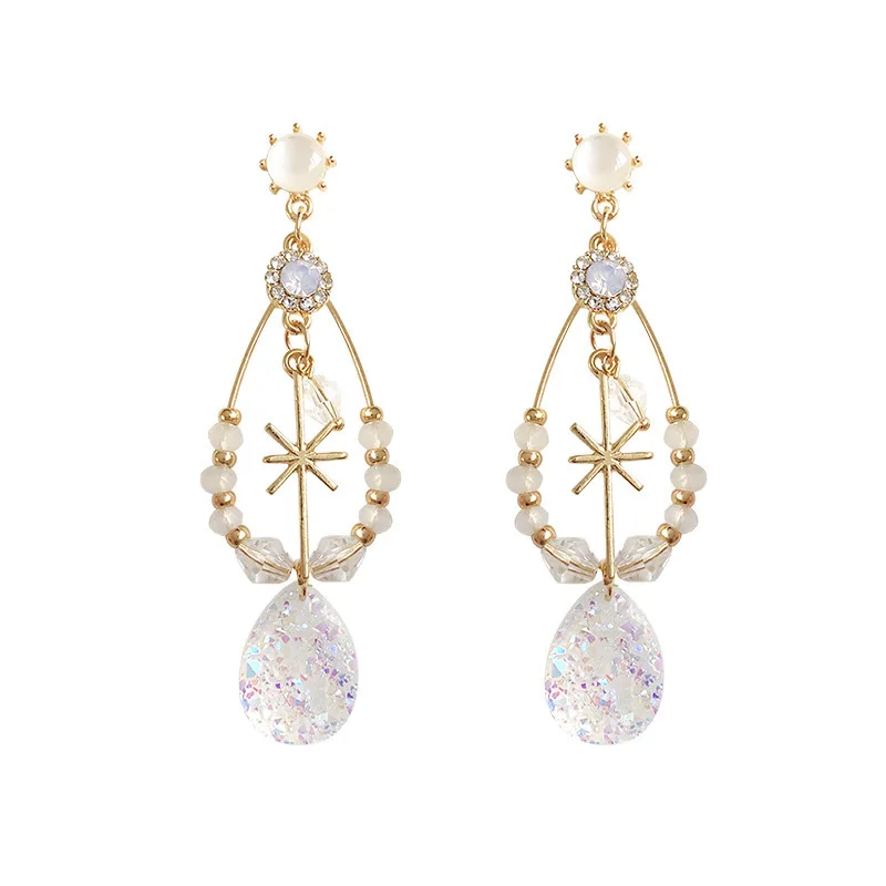 

Korean temperament exaggerated retro fashion personality wild drop crystal pearl female earrings