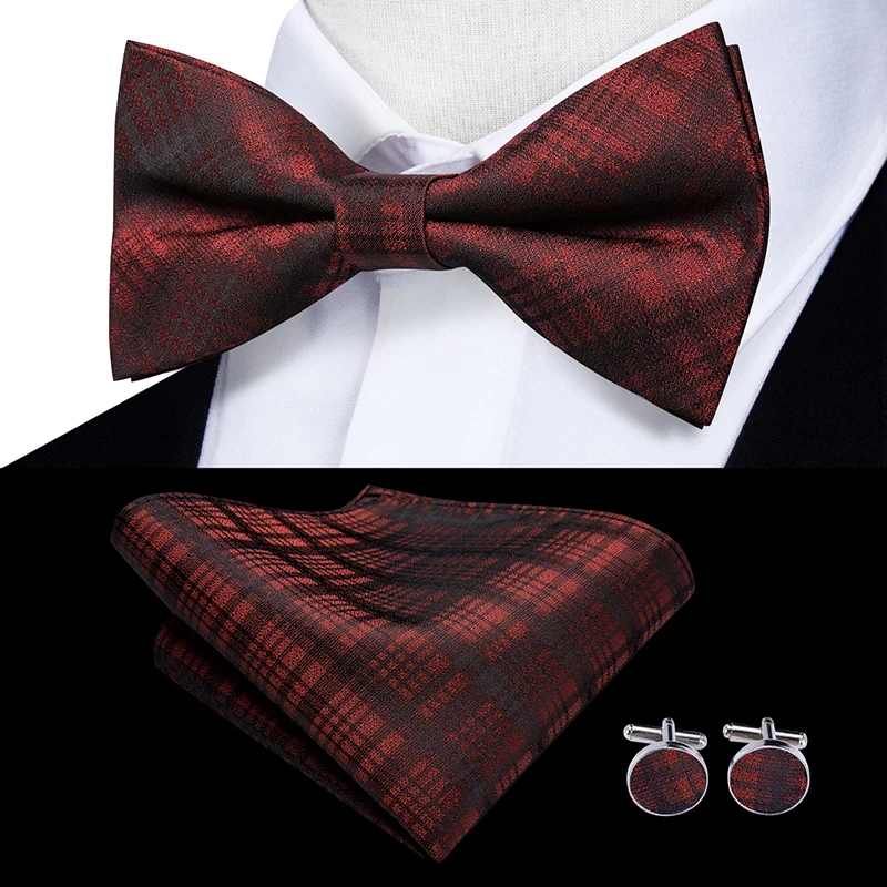 Hi-Tie 100% шелк бордовый галстук-бабочка для мужчин Свадебная вечеринка Модный