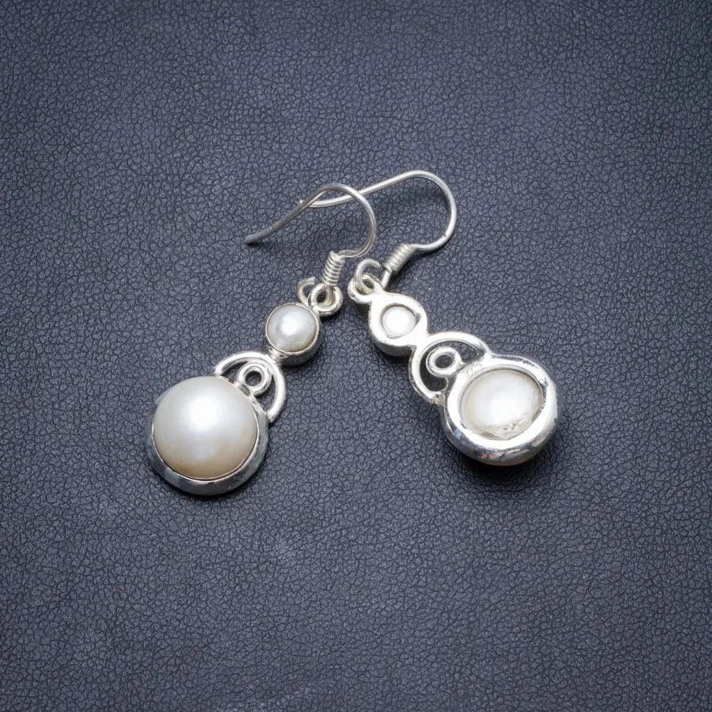 

Natural River Pearl Handmade Unique 925 Sterling Silver Earrings 1.5" Y2411