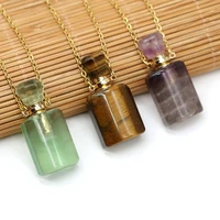 natural stone perfume bottle necklace cylindrical fluoritetiger eyegreen aventurine pendant for women love gift chain 60 cm