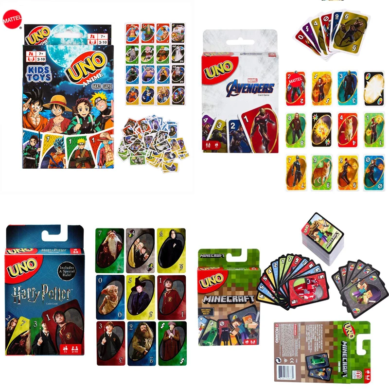 Mattel UNO Аниме ONE PIECE Pokemon Minecraft Super Mario Гарри Поттер BTS серии карт Семейные забавные