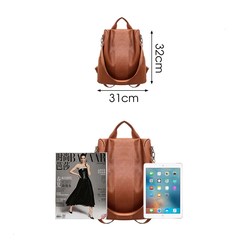 

New Casual Womens Leather Elegant Backpack Anti-Theft Rucksack Vintage School Shoulder Black Bag Female Travel Backpacks