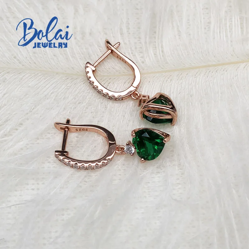 Bolaijewelry, создан нано зеленый изумруд застежка серьги 925 стерлингового серебра розовое золото ювелирные украшения для девочек хороший подарок на день рождения