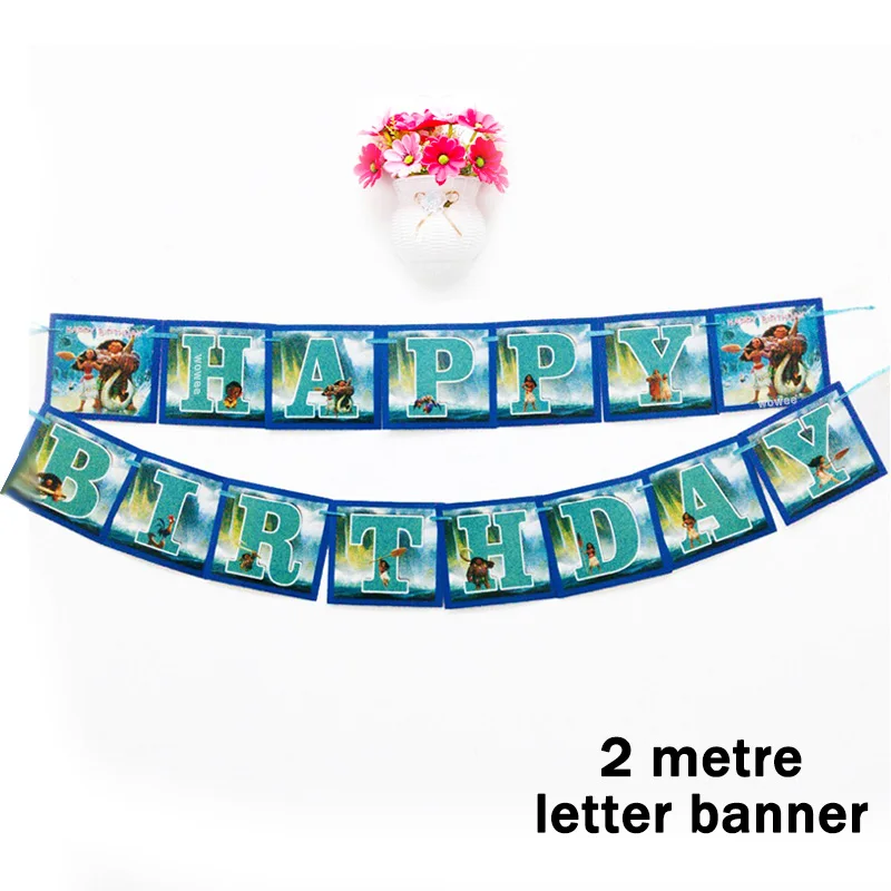 1set Banner 2m 10 шт. Моана товары для вечеринки мультфильм шаблон Бумажная Маска Дети День рождения тема вечерние украшения набор покрытие для глаз ребенка душ вечерние сувениры - Цвет: 1set Banner 2m