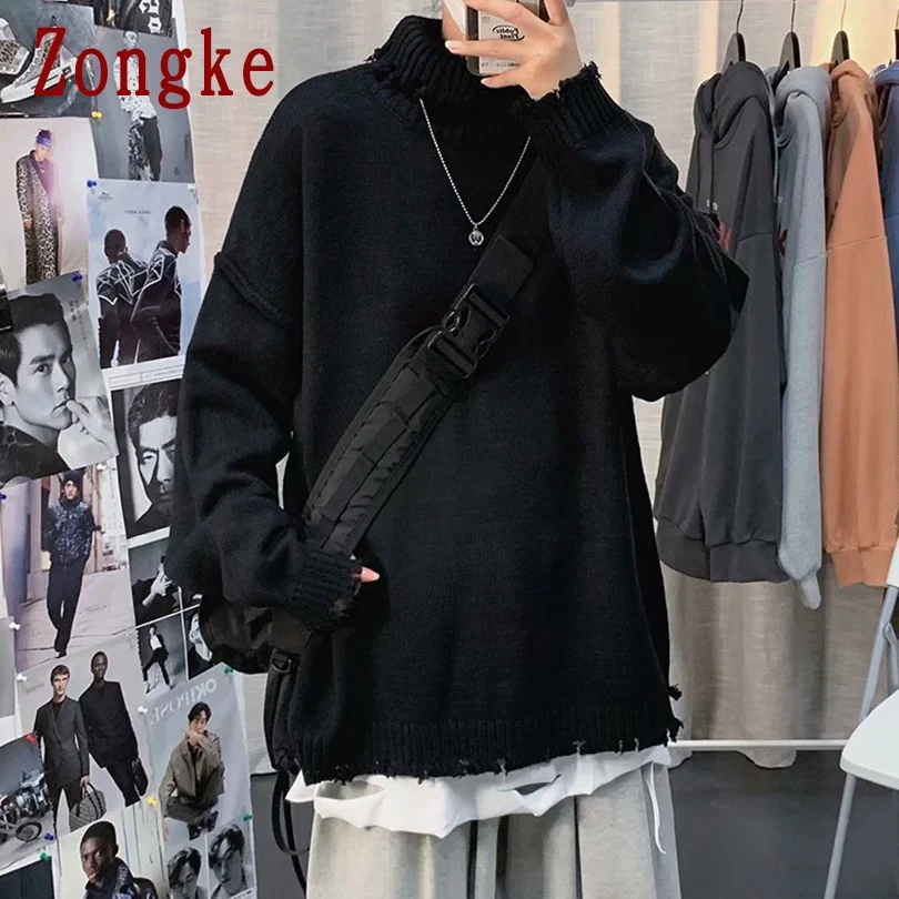 

Zongke Solid Turtleneck Knitted Sweater Men Turtleneck Men Sweater Fashion Turtle Neck Pullover Men Clothing M-3XL 2021 Spring