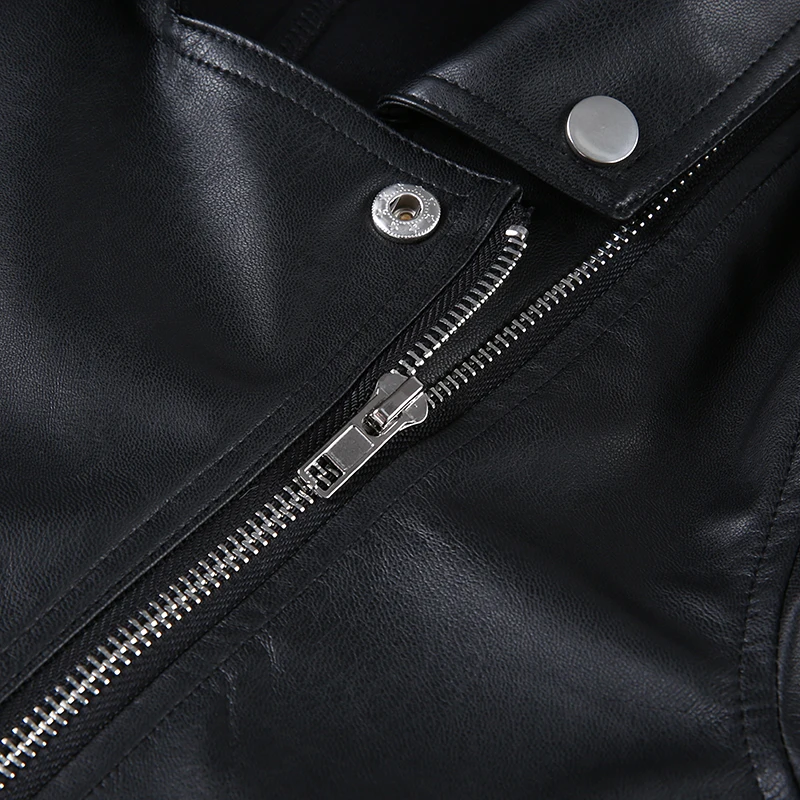Sweetown Black Steampunk Bomber Leather Jacket Epaulet Zipper Short Woman Jacket Turn Down Collar Streetwear Jackets Autumn