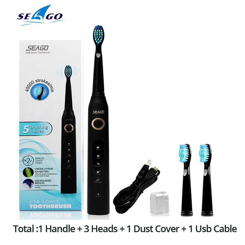 

Sonic Electric Toothbrush Adult Timer Brush USB Rechargeable Electric Tooth Brushes with 3pc Replacement Brush Head