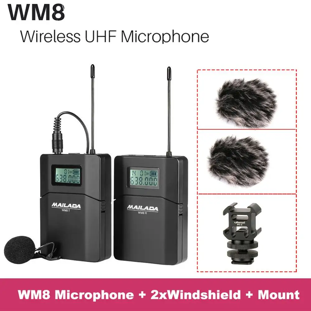 With gift Mailada WM8 беспроводной UHF DSLR камера микрофон системы на камеру Lavalier лацкан микрофонный приемник передатчик - Цвет: With gift