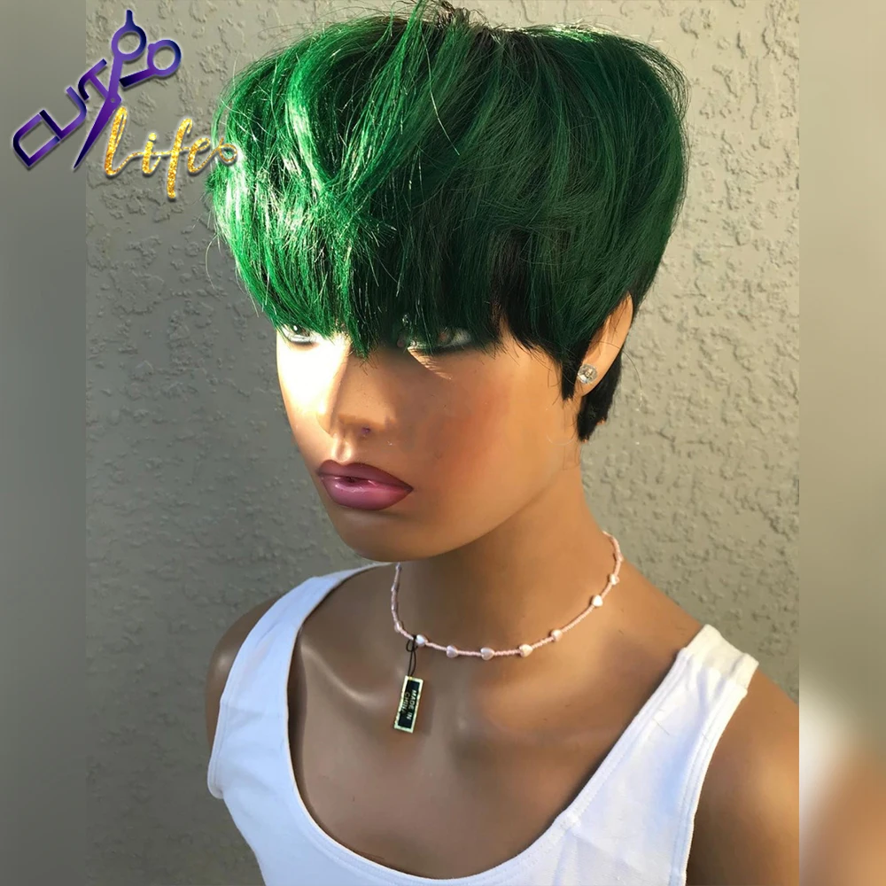 Парик из 100% натуральных волос Green Pixie короткий прямой без клея бразильский для