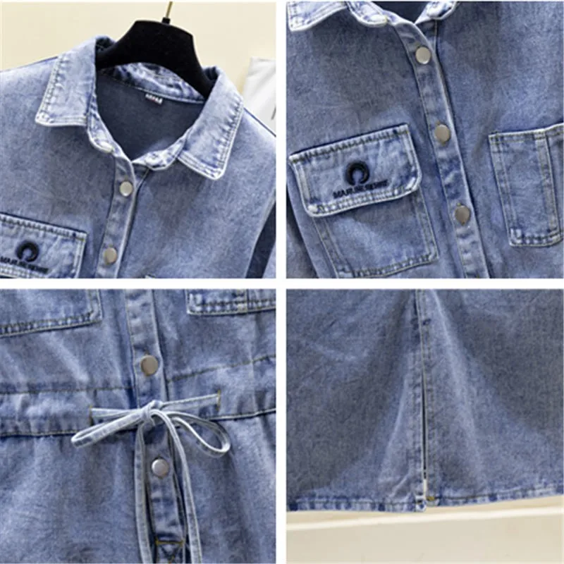 Платье женское джинсовое с коротким рукавом intage Повседневное платье-рубашка из