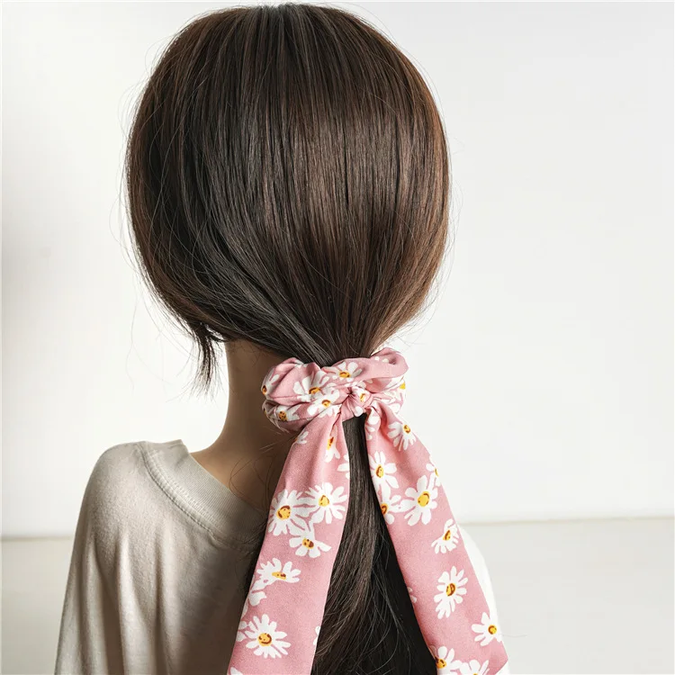 

Women Daisy Print Elastic Hair Rope Headband Fashion Cute Ribbon Hair Ties Korean Female Girls Sweet Hair Accessories Headwear