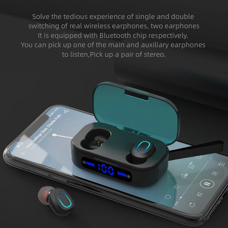 T20 Bluetooth Wireless Headphones TWS Earphones Sports Waterproof Headsets Earburds with LED Display Power Bank | Электроника