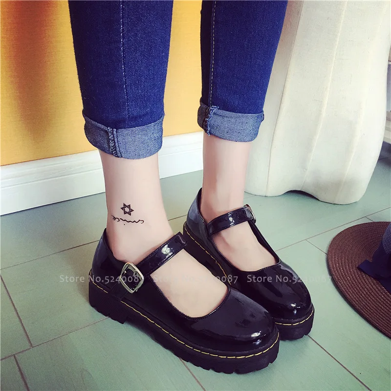 Студенческие готические кожаные туфли на плоской подошве в британском стиле для