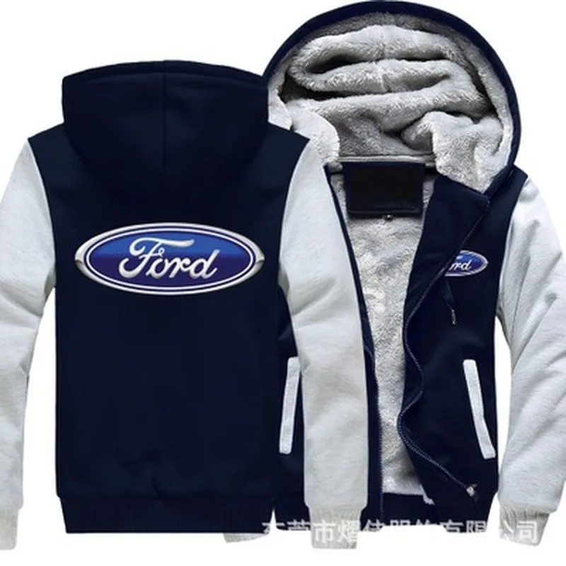 

2021 Winter Hoodies Men Ford Logo Jacket Thicken Warm Fleece cotton Zipper Raglan Coat Male Tracksuits