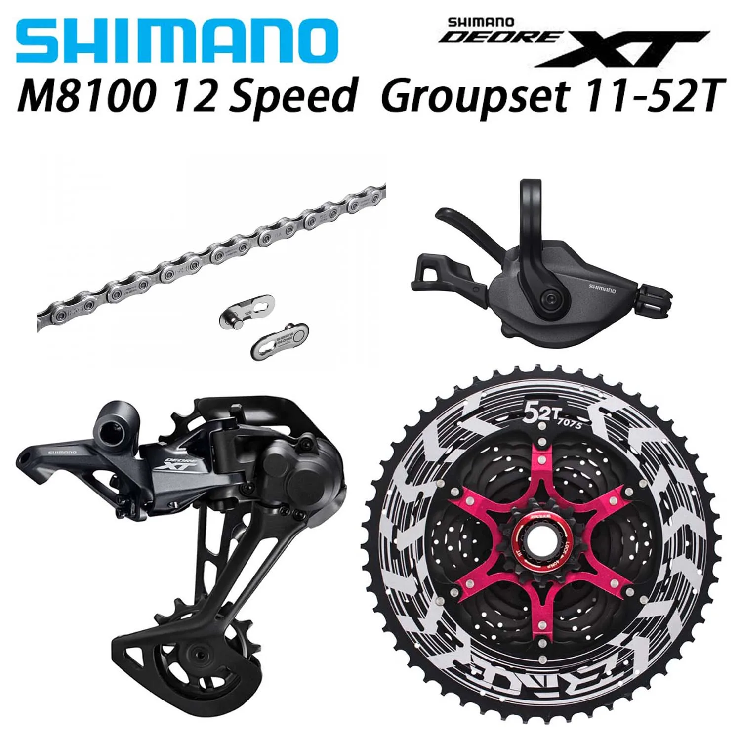 M8100 Chain 11-52T SHIMANO DEORE XT M8100 12-Скорость указано MTB горный велосипед 12-Скорость 52T SL+ RD+ ZRACE+ X12 M8100 переключения передач задний переключатель двухколесного велосипеда - Цвет: M8100 Chain 11-52T