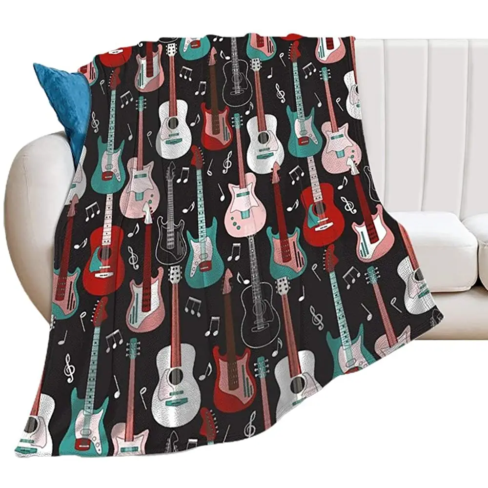 

Flannel Fleece Throw Blanket Rock and Roll Guitars Pattern Ultra Soft AirConditioned Quilts for Birthday Gifts Machine Washable