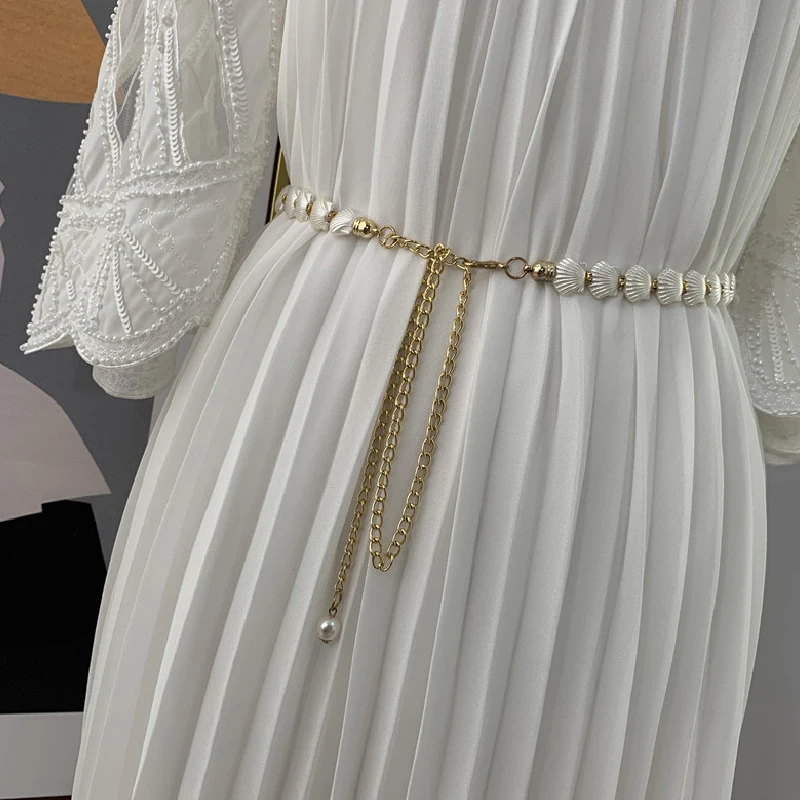 

Long Chain pearl Shells Waist Chains Shells Waistbands Fashion women Corset belt Dress Waist Chains metal Waist Accessories