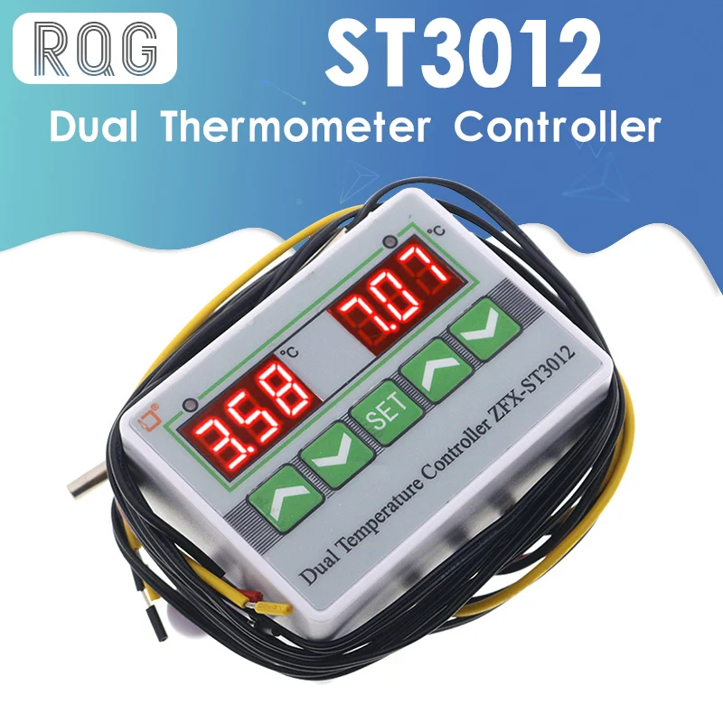 

DC 12V 24V AC 110-220V ST3012 LED Digital Dual Thermometer Temperature Controller Thermostat Incubator Microcomputer Dual Probe